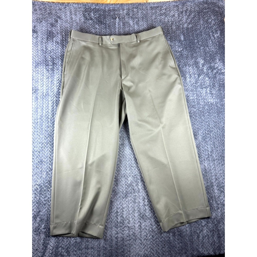 Roundtree & Yorke Easy Care Dress Pants Mens 38x30 Khaki Green Office High Rise